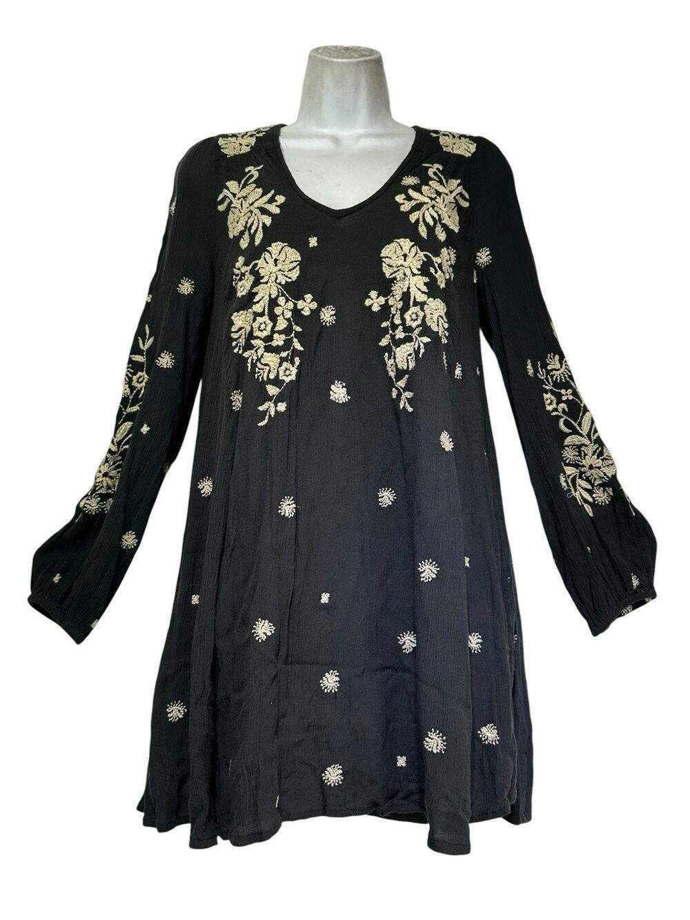 Free People Sweet Tennessee Size XS Embroidered Boho Tunic Dress Floral Peasant